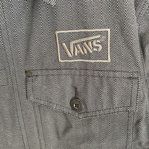 Vans Drill Chore Coat Gray Full Zip Lined Herringbone Pattern Cotton Men Sz Med - Picture 6 of 16